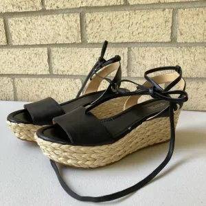 Michael Kors Platform Straw Leather Sandal