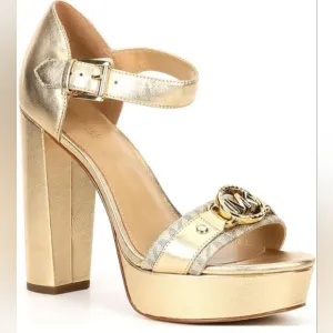 MICHAEL KORS RORY Gold Platform Dressy Open Toe Sandals SZ 9