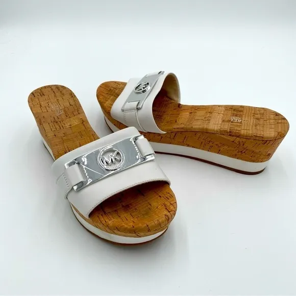 Michael Kors Warren Platform Slide Cork Slip On Clogs Sandals Leather Size 9