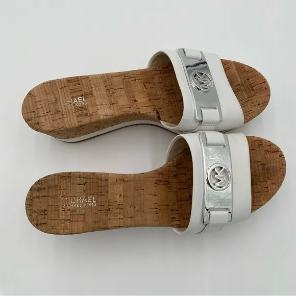 Michael Kors Warren Platform Slide Cork Slip On Clogs Sandals Leather Size 9