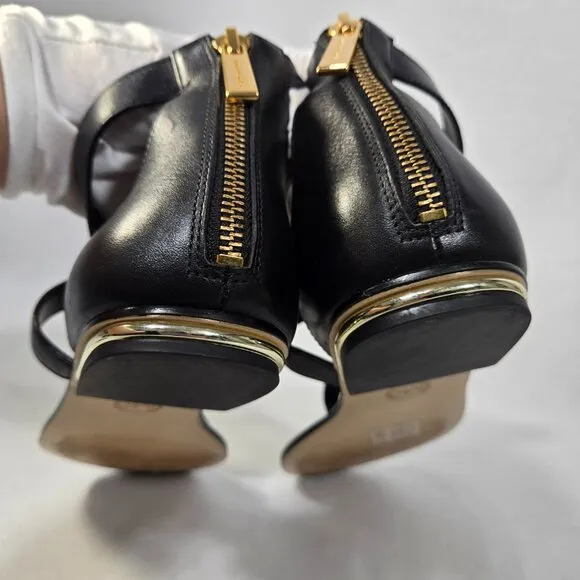 MICHAEL KORS Winslow BLACK Leather Gold-Lock- Fringe GLATIATOR Sandals Size 10M.