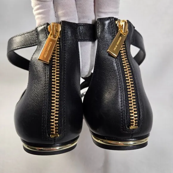 MICHAEL KORS Winslow BLACK Leather Gold-Lock- Fringe GLATIATOR Sandals Size 10M.