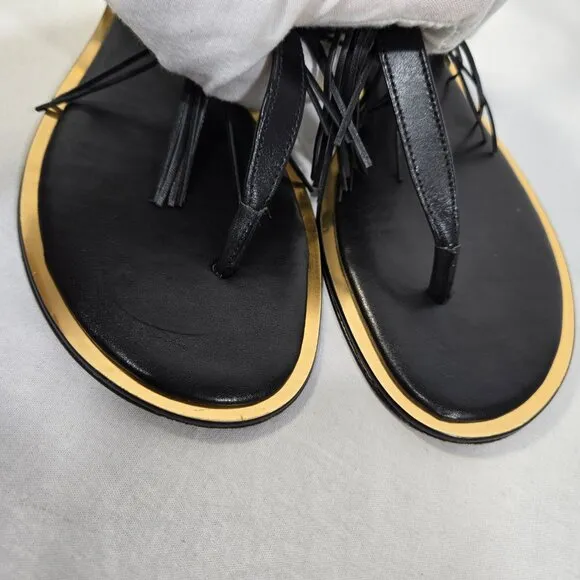 MICHAEL KORS Winslow BLACK Leather Gold-Lock- Fringe GLATIATOR Sandals Size 10M.