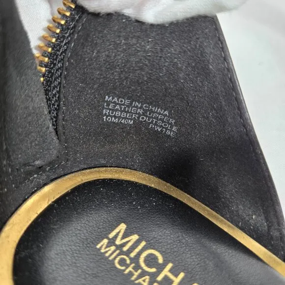 MICHAEL KORS Winslow BLACK Leather Gold-Lock- Fringe GLATIATOR Sandals Size 10M.
