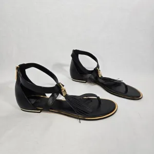 MICHAEL KORS Winslow BLACK Leather Gold-Lock- Fringe GLATIATOR Sandals Size 10M.