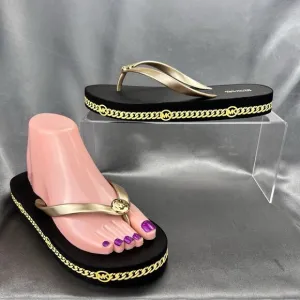 Michael Kors Women's 7 Logo Flip Flops Fashion Sandals Black/Gold RX24D MK Shoes