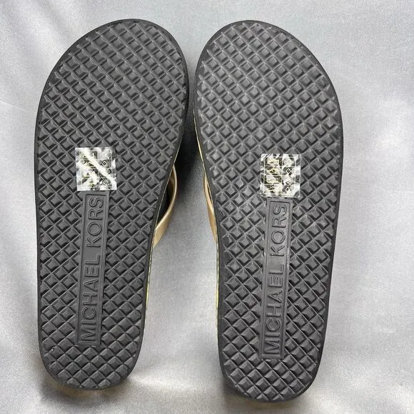 Michael Kors Women's 7 Logo Flip Flops Fashion Sandals Black/Gold RX24D MK Shoes