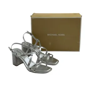 Michael Kors Womens Crystal Embellished Metallic Sandals Shoes Block Heel 7.5M