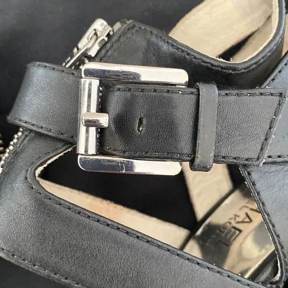 Michael Kors Womens Gladiator Sandals High Heels Buckle Patent Leather Black 6.5