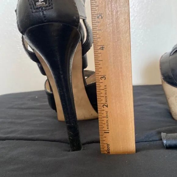 Michael Kors Womens Gladiator Sandals High Heels Buckle Patent Leather Black 6.5