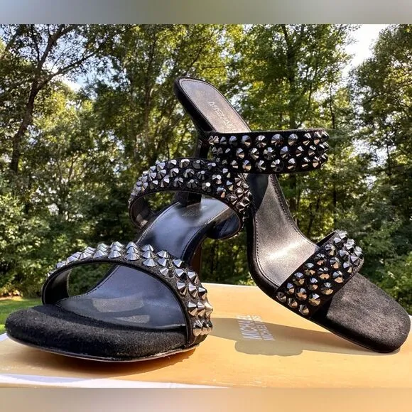 Michael Kors Clara Black Studded Heeled Sandals – Glamorous &amp; Chic