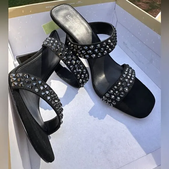 Michael Kors Clara Black Studded Heeled Sandals – Glamorous &amp; Chic
