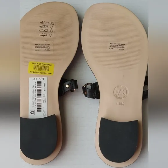🩷💚🆕⚜️Michael Kors⚜️🩷💚Conway Womens Black Gold Sandal Leather Slip On Sz 6.5