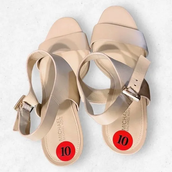 Michael Kors Heels Sandals Leather Women's US size 10‎ Tan Color Side Buckles