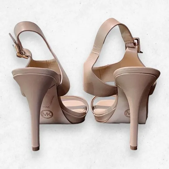 Michael Kors Heels Sandals Leather Women's US size 10‎ Tan Color Side Buckles
