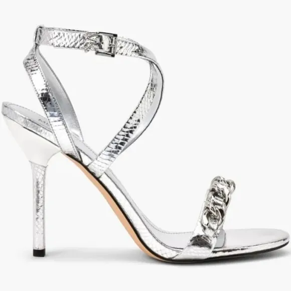 MICHAEL Michael Kors Asha Metallic Snake Embossed Leather Sandals