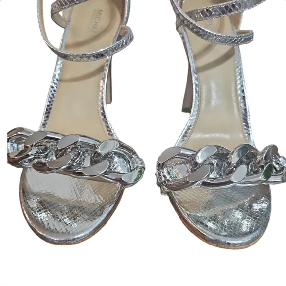 MICHAEL Michael Kors Asha Metallic Snake Embossed Leather Sandals