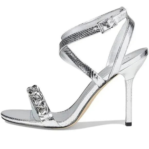 MICHAEL Michael Kors Asha Metallic Snake Embossed Leather Sandals