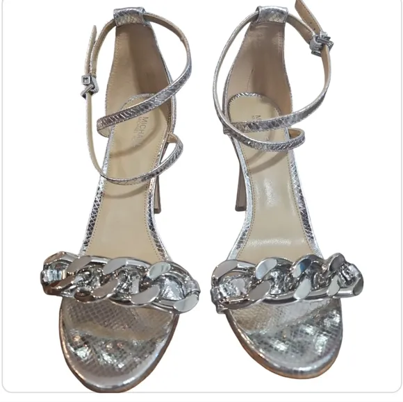 MICHAEL Michael Kors Asha Metallic Snake Embossed Leather Sandals