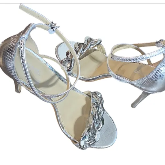 MICHAEL Michael Kors Asha Metallic Snake Embossed Leather Sandals