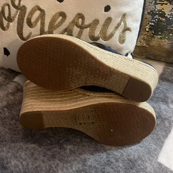 Michael kors mk denim damita wedge zip up sandal heel/ sz 10
