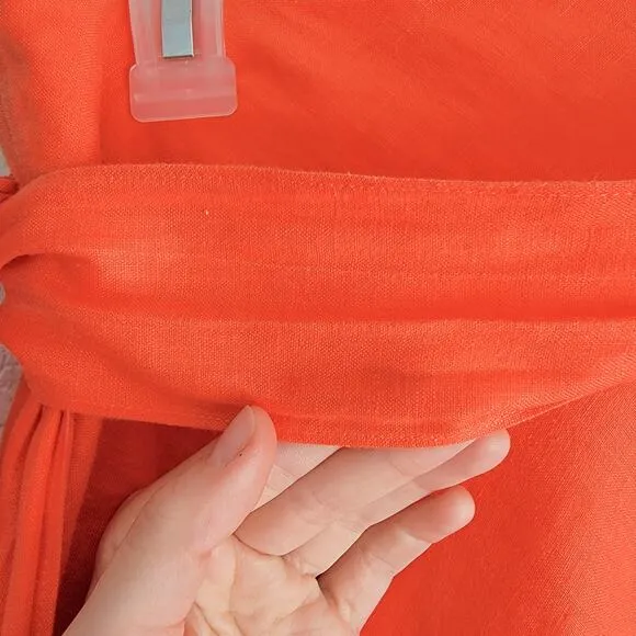 Miguelina Liviona Maxi Skirt Bright Coral Orange Linen Wrap Midi Skirt Medium