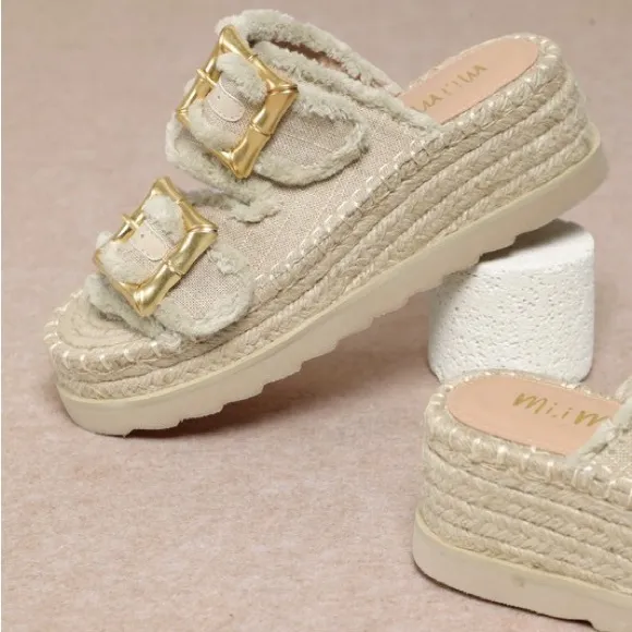 Miim Scarlett Women's Beige Espadrille Wedge Heeled Summer Sandals