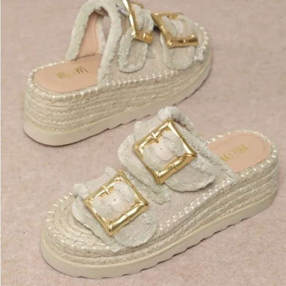Miim Scarlett Women's Beige Espadrille Wedge Heeled Summer Sandals