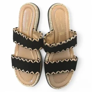 Mila Paoli Genuine Leather Sandals Double Strap Whipstitch Trim‎ Slides Size 9