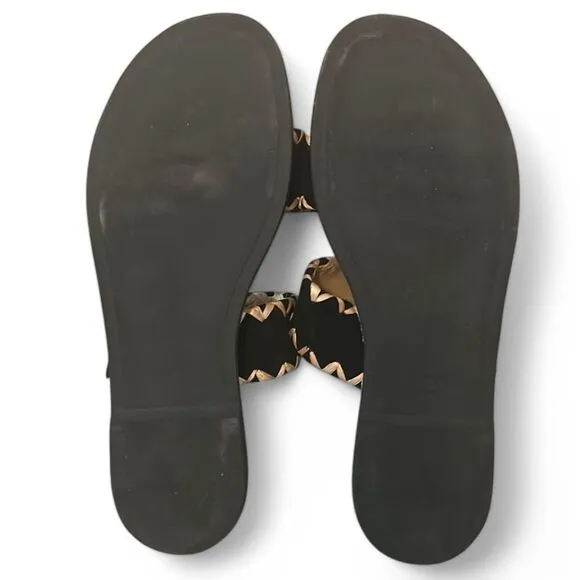 Mila Paoli Genuine Leather Sandals Double Strap Whipstitch Trim‎ Slides Size 9