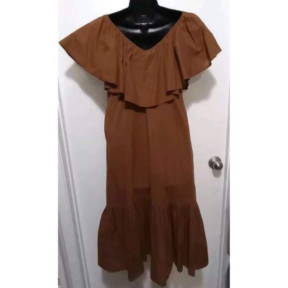 Millie Resort &amp; Travel Juliette Dress Midi Pockets Camel Brown Sz XS Casual