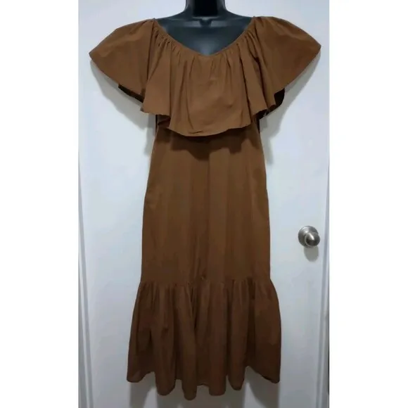 Millie Resort &amp; Travel Juliette Dress Midi Pockets Camel Brown Sz XS Casual