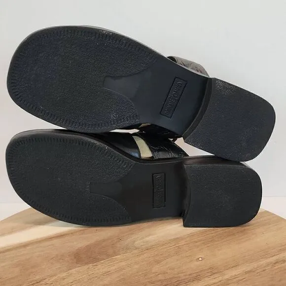 Minnetonka Women's Size 7 M Black Leather Slip On Sandals
