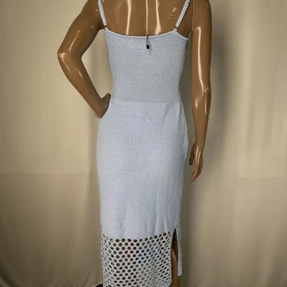Miou Muse Women's Crochet Midi Dress – Size S – Light Blue – Sleeveless Viscose