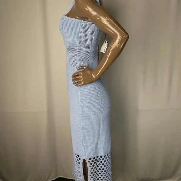 Miou Muse Women's Crochet Midi Dress – Size S – Light Blue – Sleeveless Viscose