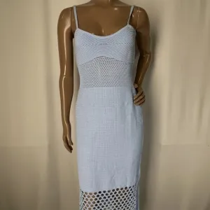 Miou Muse Women's Crochet Midi Dress – Size S – Light Blue – Sleeveless Viscose