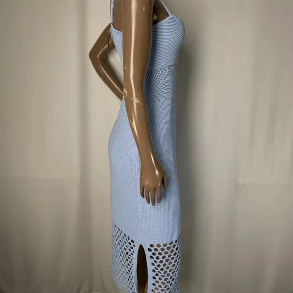 Miou Muse Women's Crochet Midi Dress – Size S – Light Blue – Sleeveless Viscose
