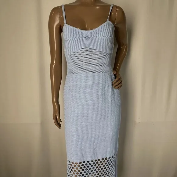 Miou Muse Women's Crochet Midi Dress – Size S – Light Blue – Sleeveless Viscose