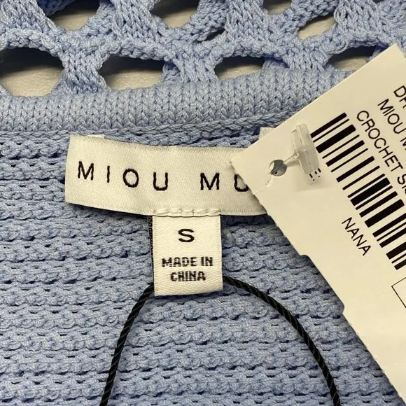 Miou Muse Women's Crochet Midi Dress – Size S – Light Blue – Sleeveless Viscose