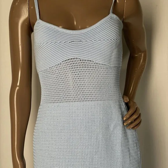 Miou Muse Women's Crochet Midi Dress – Size S – Light Blue – Sleeveless Viscose