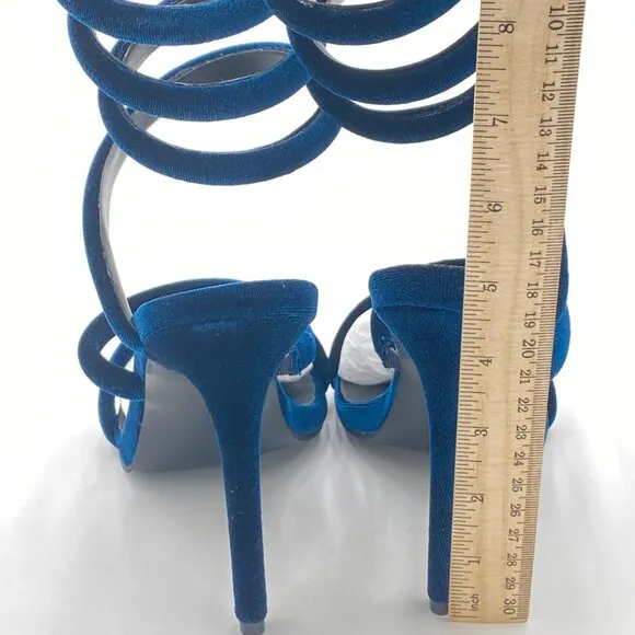 MIss Left Ankle Strappy Sandals Soft Velvet Open Round Toe Pumps Stiletto High