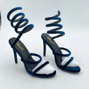MIss Left Ankle Strappy Sandals Soft Velvet Open Round Toe Pumps Stiletto High
