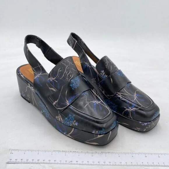 Miss Left Floral Wedge Heel Slingback Platform Closed Toe Elastic Strap Pumps