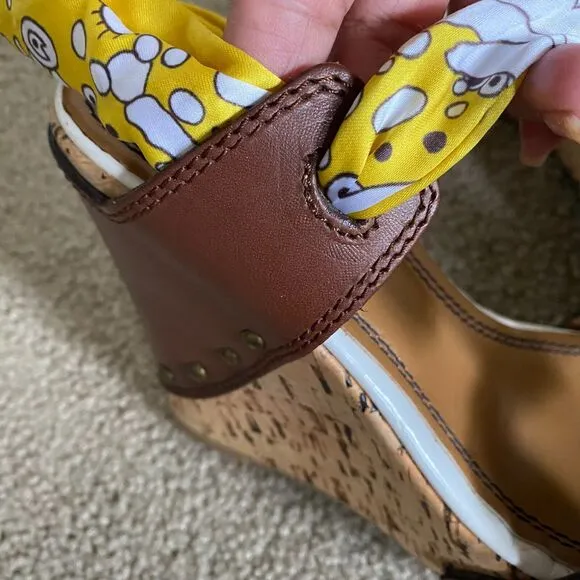 MISS SIXTY NORA WOMEN'S BROWN YELLOW WEDGE HEEL SANDALS SIZE 8 (EU 38) Y2K