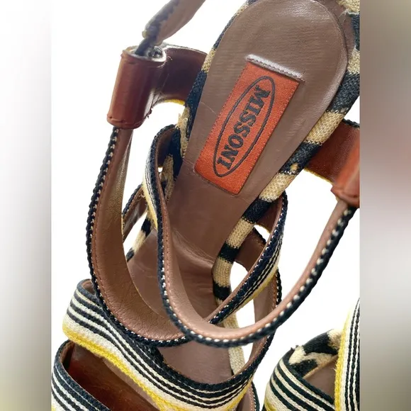 Missoni RM19 Striped yellow,black, Cream Sandals Heels Size EU37/ US 7
