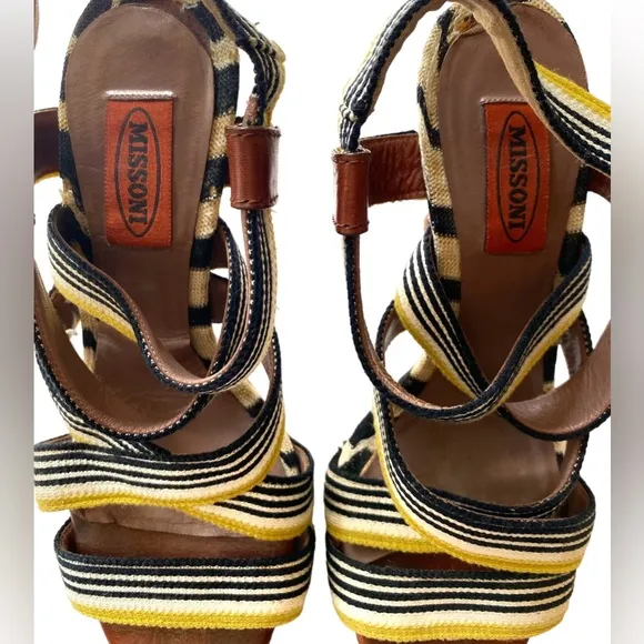 Missoni RM19 Striped yellow,black, Cream Sandals Heels Size EU37/ US 7