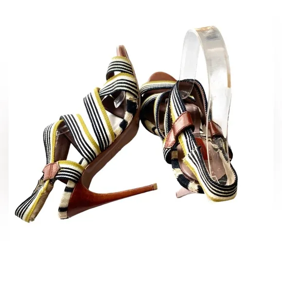 Missoni RM19 Striped yellow,black, Cream Sandals Heels Size EU37/ US 7
