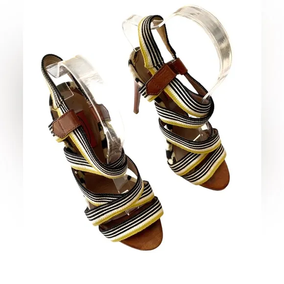 Missoni RM19 Striped yellow,black, Cream Sandals Heels Size EU37/ US 7