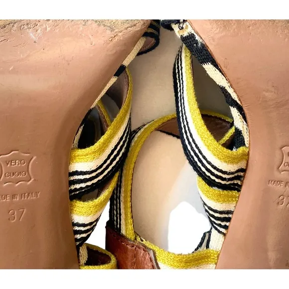 Missoni RM19 Striped yellow,black, Cream Sandals Heels Size EU37/ US 7