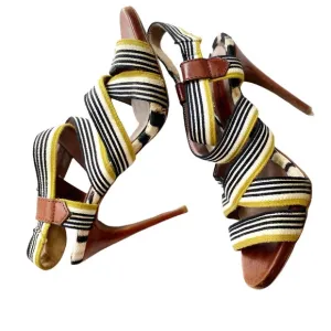 Missoni RM19 Striped yellow,black, Cream Sandals Heels Size EU37/ US 7